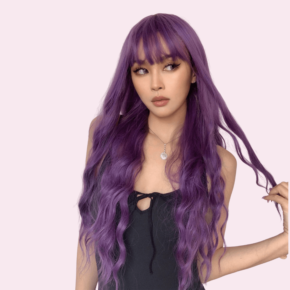Ivy | Wavy Long Purple Wig with Bangs