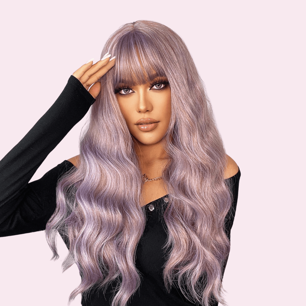Alessandra |  Long Wavy Lavender Wig with Bangs