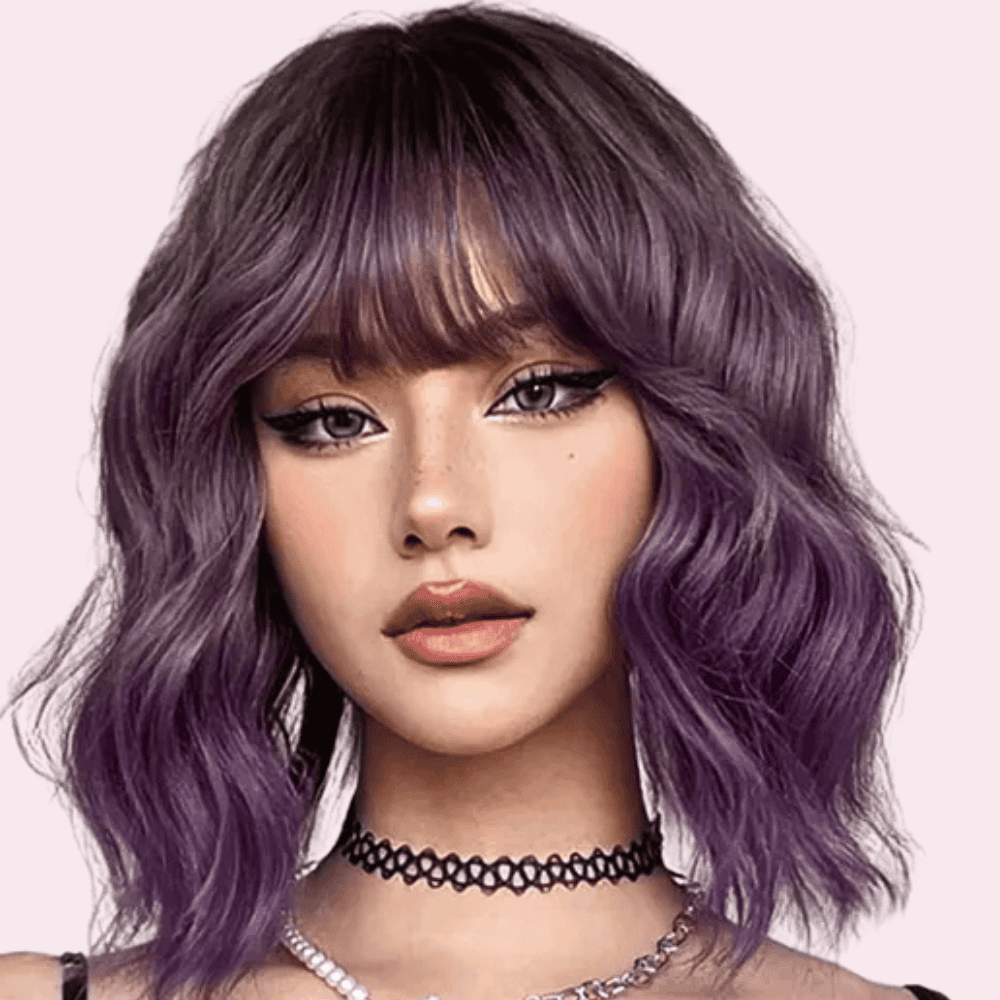 Iris |  Purple Ombre Wavy Bob with Bangs