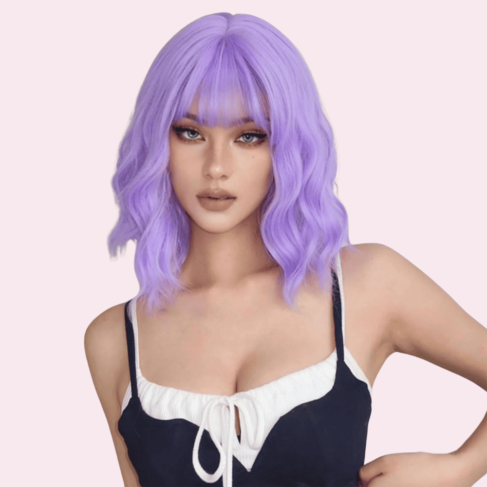 Carly |  Light Purple Wavy Bob with Bangs