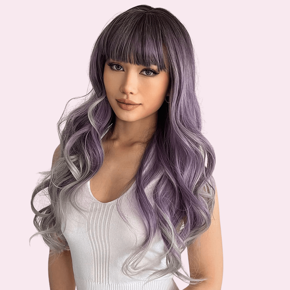 Destiny | Long Purple Wig with Gray Ombre