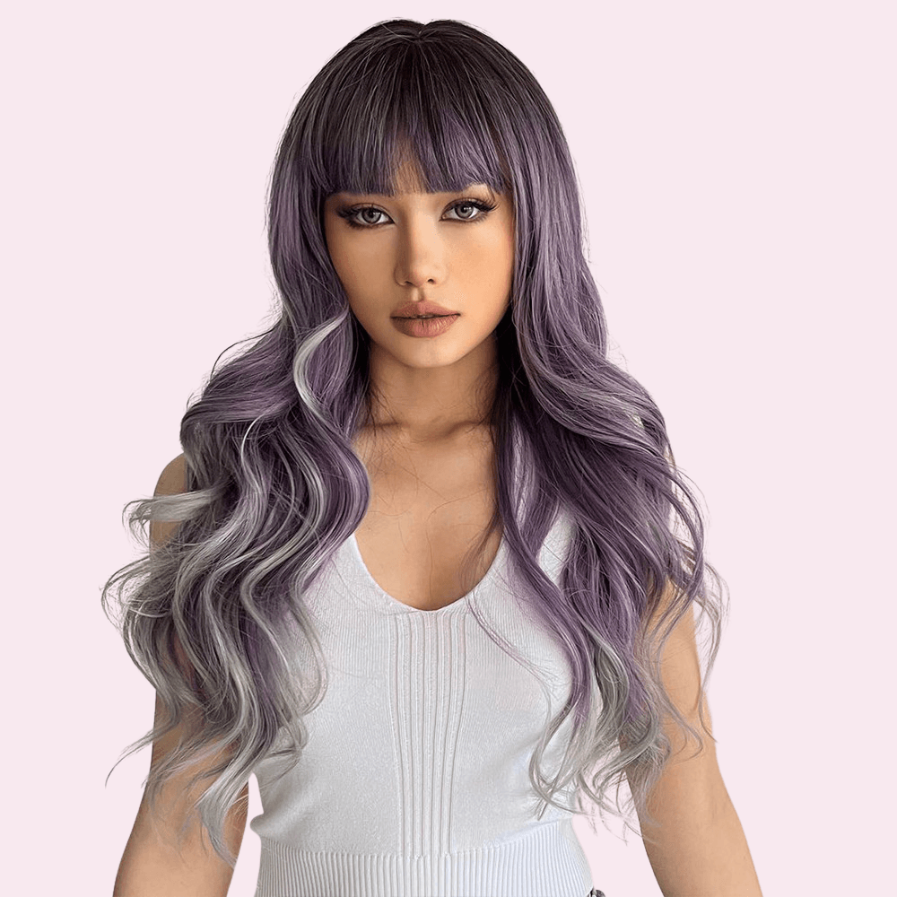 Destiny | Long Purple Wig with Gray Ombre