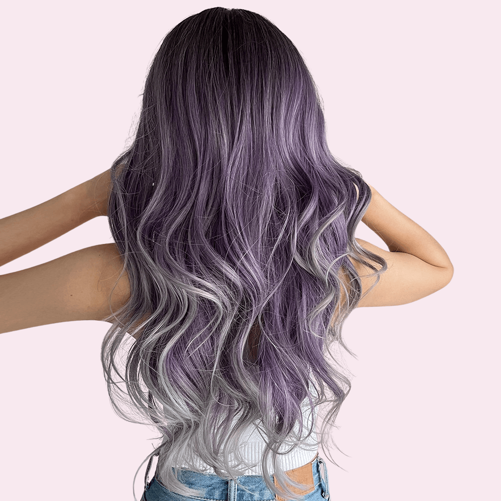 Destiny | Long Purple Wig with Gray Ombre