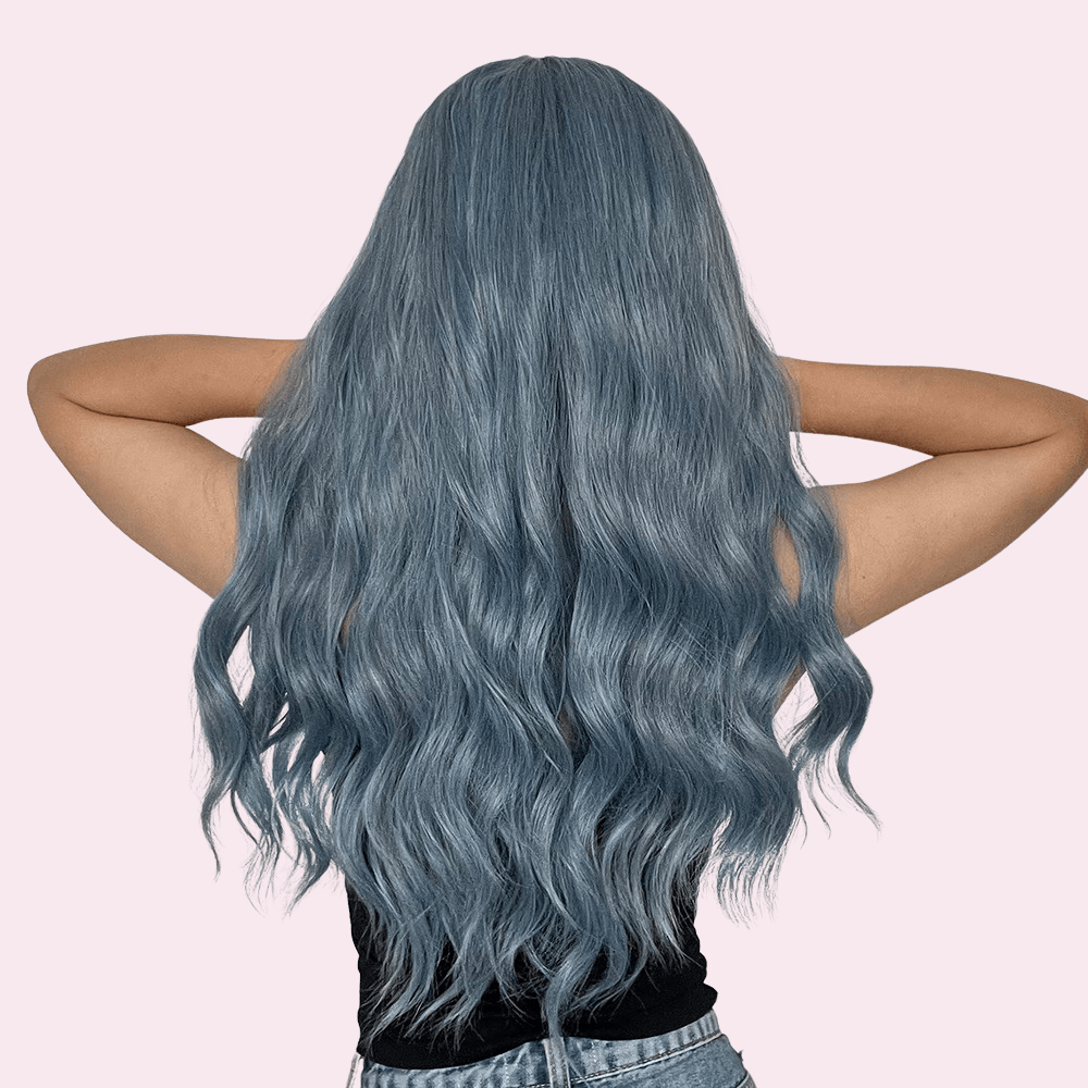 Aria Long Wavy Blue Wig with Bangs