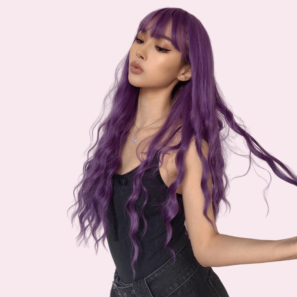 Ivy | Wavy Long Purple Wig with Bangs