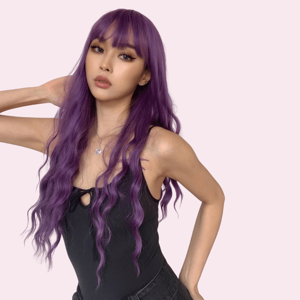 Ivy | Wavy Long Purple Wig with Bangs