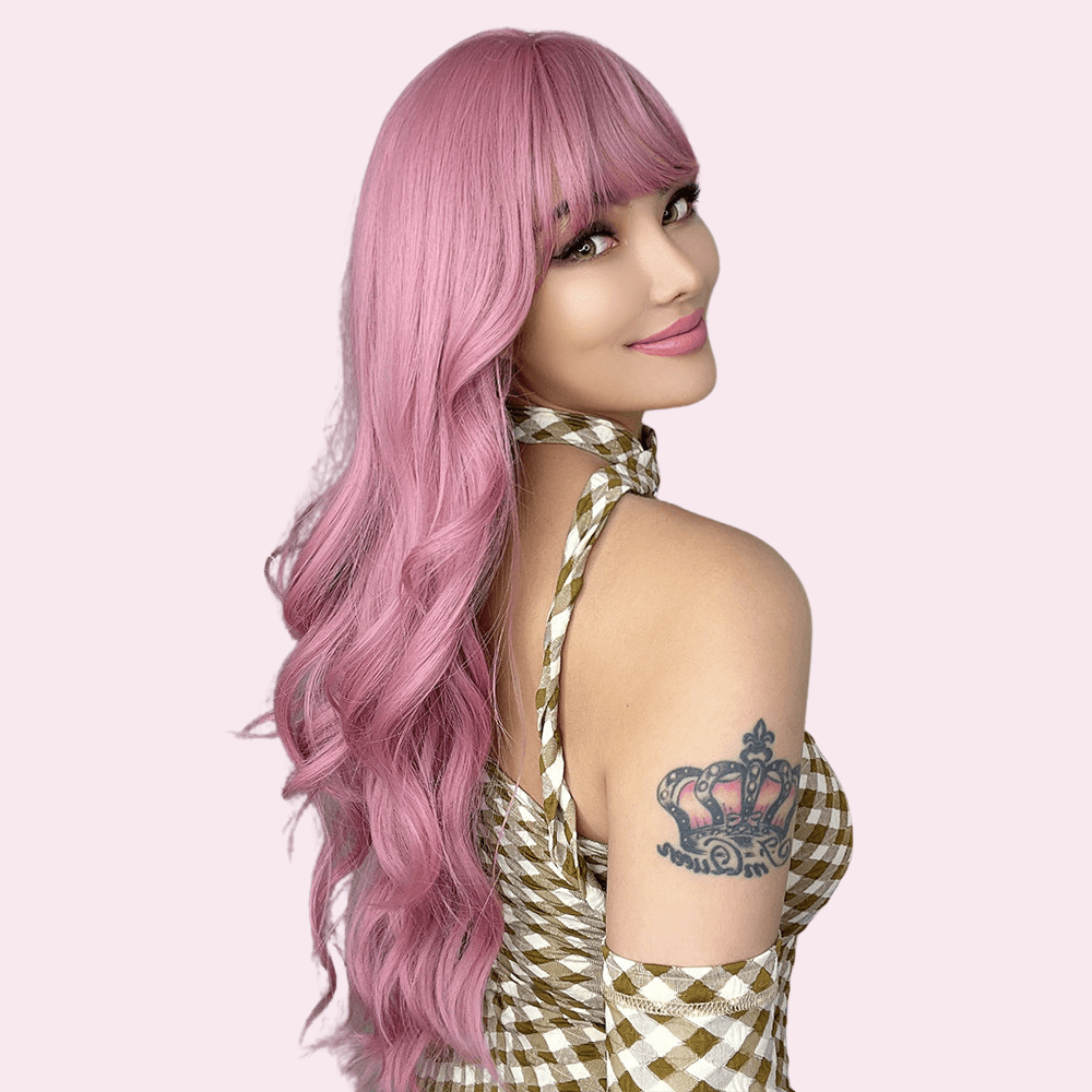 Crystal | Long Pink Wig with Bangs