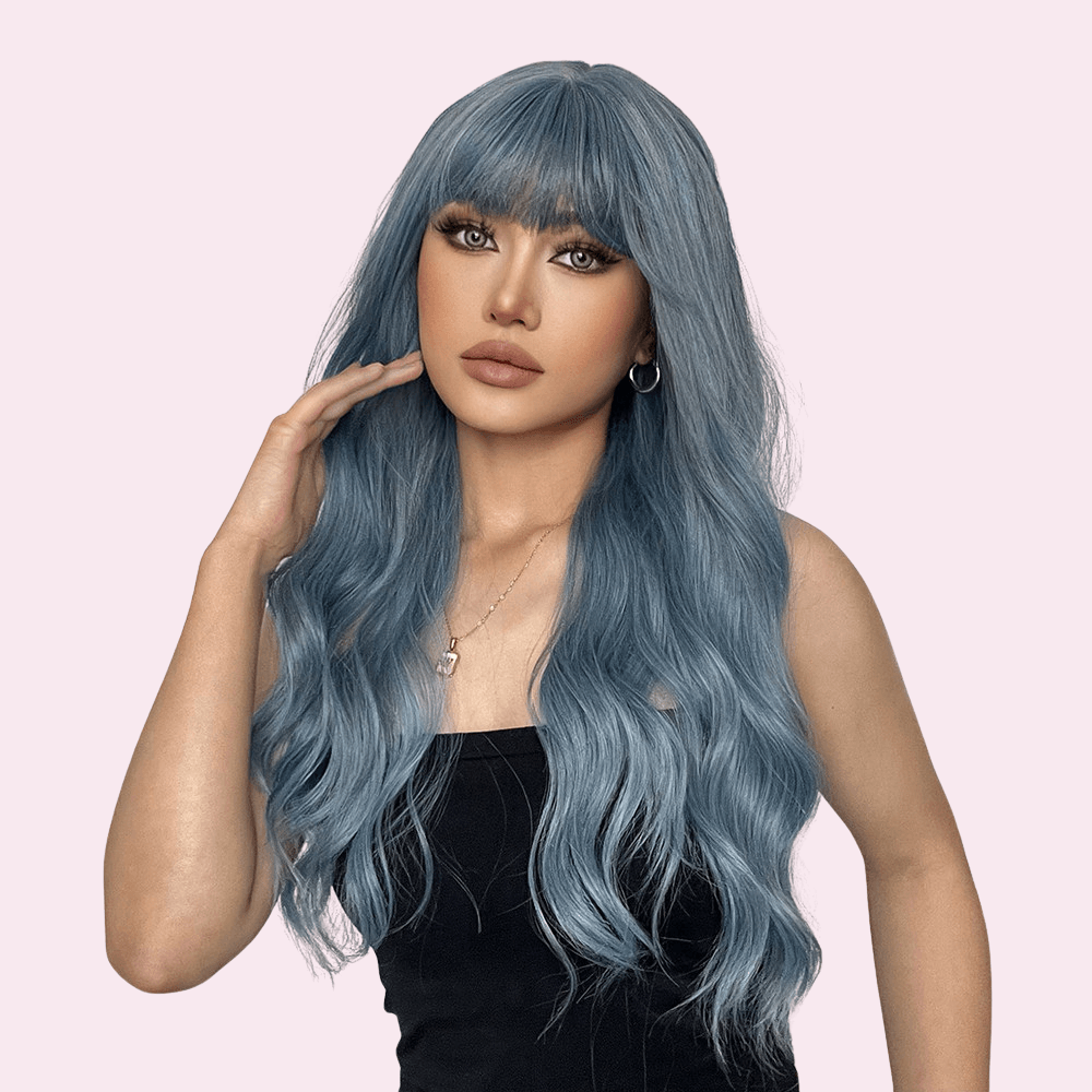 Aria | Long Wavy Blue Wig with Bangs