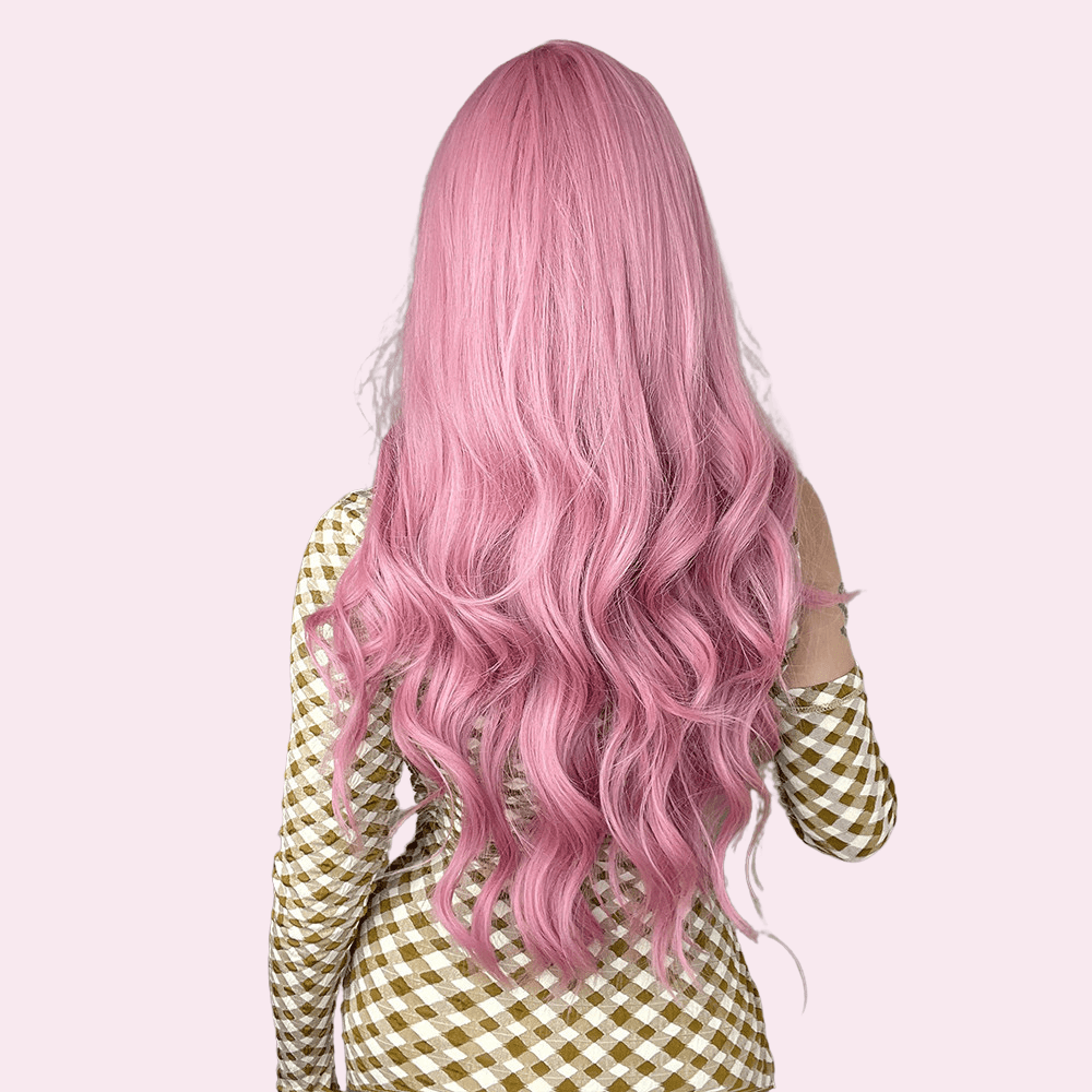 Crystal | Long Pink Wig with Bangs